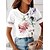 cheap T-Shirts-Women&#039;s T shirt Tee White Eyelet Tops Floral White Print Short Sleeve Holiday Weekend Basic Round Neck Regular Fit