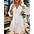 cheap Casual Dresses-Women&#039;s Casual Dress Plain A Line Dress Plain Dress V Neck Lace Trim Mini Dress Outdoor Daily Basic Modern Loose Fit 3/4 Length Sleeve White Summer Spring S M L XL XXL