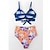 baratos Bikini-Mulheres Roupa de Banho Biquíni Normal roupa de banho Floral 2 Peças Estampado Azul Fatos de banho Roupa de Praia Verão Esportivo