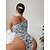 preiswerte Einteiler-Damen Badeanzug Ein Stück Normal Bademode Leopard Gitter Print Ein-Schulter Weiß Bodysuit Badeanzüge Strandbekleidung Sommer Sport