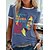 cheap T-Shirts-Women&#039;s Tunic Black White Yellow Print Graphic Casual Short Sleeve Round Neck Basic Regular Slim Portrait S