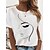 cheap T-Shirts-Women&#039;s T shirt Tee White Print Portrait Daily Weekend Short Sleeve Round Neck Basic Regular Abstract Portrait Painting S