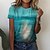 cheap T-Shirts-Women&#039;s T shirt Tee Pink Blue Green Print Ocean Holiday Weekend Short Sleeve Round Neck Basic Regular Abstract Painting S