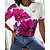 baratos T-shirts-Mulheres Camiseta Rosa Vermelho Azul Imprimir Floral Feriado Final de semana Manga Curta Decote Redondo Básico Padrão Tema Flores Pintura S