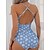 cheap One-Pieces-Women&#039;s Swimwear One Piece Normal Swimsuit Floral Printing Pink Royal Blue Sky Blue Green Bodysuit Bathing Suits Beach Wear Summer Sports