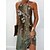 baratos Vestidos Casuais-Mulheres Vestido casual Folha Floral Vestido de verão Vestido de decote Com Alças Imprimir Minivestido Ao ar livre Diário Ativo Moda Normal Sem Manga Verde cáqui Damasco Verão Primavera S M L XL XXL