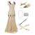 cheap Cosplay &amp; Costumes-The Great Gatsby Plus Size Roaring 20s 1920s Cocktail Dress Vintage Dress Flapper Dress Outfits Prom Dress Earrings Women&#039;s Tassel Fringe Costume Vintage Cosplay Party Prom 1 Necklace Carnival