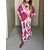cheap Maxi Dresses-Fuchsia V Neck Long Sleeve Maxi Dress for Women
