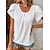 preiswerte T-shirts-Damen Hemd Bluse Weiß Glatt Casual Kurzarm Rundhalsausschnitt Basic Regular Fit