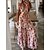 baratos Vestidos Tamanhos Grandes-Mulheres Vestido casual Vestido Swing Vestido de verão Vestido Longo Vestido Maxi Moda Clássico Floral Cordões Franzido Diário Feriado Férias Decote V Manga Curta Vestido Normal Rosa Azul Verão