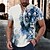 baratos Men&#039;s Printed Shirts-camisa masculina camisa de linho animal tigre estampas gráficas gola amarelo azul roxo verde ao ar livre rua manga curta impressão roupas vestuário linho moda streetwear designer casual