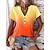 abordables T-shirts-Mujer Camiseta Blusa Gradiente de Color Rojo Azul Piscina Morado Estampado Botón Manga Corta Casual Básico Neón y brillante Escote en Pico Ajuste regular