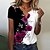 billige Women&#039;s Clothing-Dame T skjorte Blomstret Ferie Helg Gul Blå Fuksia Trykt mønster Kortermet Grunnleggende V-hals Normal