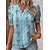 baratos T-shirts-Mulheres Camisa Social camisa Boho Camisa de renda Blusa Floral Casual Feriado Imprimir Guarnição do laço Azul Manga Curta Básico Decote V
