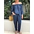 cheap Two Piece Sets-Women&#039;s Plus Size Loungewear Sets Simple Casual Comfort Pure Color Polyester Home Street Daily Off Shoulder Breathable Shirt Long Sleeve Pant Summer Spring Dark Blue
