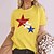 preiswerte T-shirts-Damen T Shirt Schwarz Weiß Gelb Bedruckt Stern Amerikanische Flagge Täglich Wochenende Kurzarm V Ausschnitt Basic Farbe Regular Fit