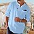 baratos Linen Shirts-Homens Camisa Social Camisa casual camisa de verão camisa de praia Branco Azul cáqui Manga Longa Tecido Faixa Primavera Verão Casual Diário Roupa Bolsos