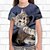 cheap Girls&#039; 3D T-shirts-Girls&#039; 3D Cartoon Cat Graphic Tee in Polyester