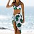 baratos Bikini-Mulheres Roupa de Banho Biquíni praia inferior Normal roupa de banho Folha 3 Peças Estampado Azul Verde Fatos de banho Roupa de Praia Verão Esportivo