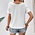 preiswerte T-shirts-Damen Spitzenhemd Hemd Bluse Glatt Weiß Taste Ausgeschnitten Spitzenbesatz Kurzarm Casual Elegant Modisch Basic V Ausschnitt Regular Fit