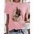 abordables T-shirts-Mujer Camiseta Blanco Amarillo Rosa Estampado Graphic Floral Diario Festivos Manga Corta Escote Redondo Básico 100% Algodón Regular Pintura S