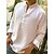 preiswerte Long Sleeves-Herren Hemd leinenhemd Sommerhemd Strandhemd Schwarz Weiß Rosa Langarm Glatt Ständer Frühling Sommer Casual Täglich Bekleidung
