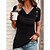 preiswerte T-shirts-Damen T Shirt Schwarz Taste Glatt Täglich Wochenende Kurzarm V Ausschnitt Basic Standard S