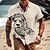 billige Men&#039;s Printed Shirts-herreskjorte dyr løve grafisk turndown blå brun khaki grå udendørs street korte ærmer print tøj tøj modedesigner afslappet blød