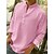 preiswerte Long Sleeves-Herren Hemd leinenhemd Sommerhemd Strandbekleidung Schwarz Weiß Rosa Langarm Glatt Ständer Frühling Sommer Casual Täglich Bekleidung