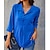 baratos Tops &amp; Blouses-Mulheres Camisa Social Blusa Preto Branco Azul Marinha Botão Tecido Casual Manga 3/4 Colarinho de Camisa Básico Linho Padrão S
