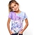 billige jentes 3d t-skjorter-Barn Jente T skjorte Grafisk utendørs 3D-utskrift Kortermet Crewneck Aktiv 7-13 år Sommer Flerfarget Rosa Rød