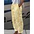 abordables Women&#039;s Clothing-Mujer Pantalones anchos Mezcla Lino Algodón Estampado Media cintura Longitud total Amarillo Claro Verano