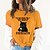 abordables Camiseta-Mujer Camiseta 100% Algodón Graphic Gato Letra Diario Noche Fin de semana Estampado Blanco Manga Corta Básico Escote Redondo