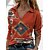 cheap Tops &amp; Blouses-Women&#039;s Shirt Blouse Geometric Wine Red Blue Quarter Zip Print Long Sleeve Vintage Streetwear Ethnic Shirt Collar Regular Fit Spring Fall