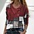 cheap Women&#039;s T-shirts-Women&#039;s T shirt Tee Geometric Abstract Casual Weekend Button Print Red Long Sleeve Daily Basic Pile Neck V Neck Fall &amp; Winter