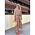 economico Vestiti maxi-Women&#039;s Maxi Dress Casual Dress  Graphic Print  Tie Dye  3 4 Length Sleeve  V Neck  Orange  Loose Fit