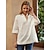 baratos Tops &amp; Blouses-Mulheres Blusa Lençóis de algodão Tecido Casual Branco Meia Manga Básico Decote V Verão