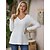 cheap Super Sale-Women&#039;s Shirt Cotton Plain Casual White Flowing tunic Long Sleeve Streetwear V Neck Regular Fit Spring Fall