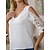 abordables T-shirts-Mujer Camisa de encaje Blusa Plano Diario Fin de semana Encaje Cortado Blanco Media Manga Elegante Moda Básico Escote en Pico