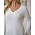 cheap Super Sale-Women&#039;s Shirt Cotton Plain Casual White Flowing tunic Long Sleeve Streetwear V Neck Regular Fit Spring Fall