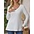 preiswerte Super Sale-Damen Hemd Baumwolle Glatt Casual Weiß Fließende Tunika Langarm Strassenmode V Ausschnitt Regular Fit Frühling Herbst