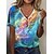 preiswerte T-shirts-Damen T Shirt Henley Shirt Basic Neon und Hell Graphic Normale Oberteile Kurzarm V Ausschnitt Knopf Ausgeschnitten Bedruckt Regular Fit Täglich Wochenende Blau Purpur Grün