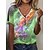 preiswerte T-shirts-Damen T Shirt Henley Shirt Basic Neon und Hell Graphic Normale Oberteile Kurzarm V Ausschnitt Knopf Ausgeschnitten Bedruckt Regular Fit Täglich Wochenende Blau Purpur Grün