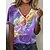 preiswerte T-shirts-Damen T Shirt Henley Shirt Basic Neon und Hell Graphic Normale Oberteile Kurzarm V Ausschnitt Knopf Ausgeschnitten Bedruckt Regular Fit Täglich Wochenende Blau Purpur Grün