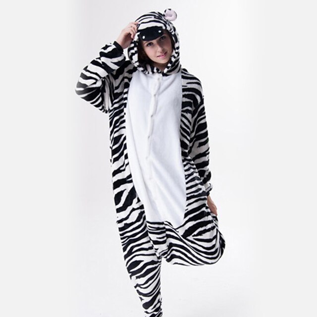  Adults' Kigurumi Pajamas Animal Zebra Onesie Pajamas Flannel Toison Black / White Cosplay For Men and Women Animal Sleepwear Cartoon Festival / Holiday Costumes / Leotard / Onesie