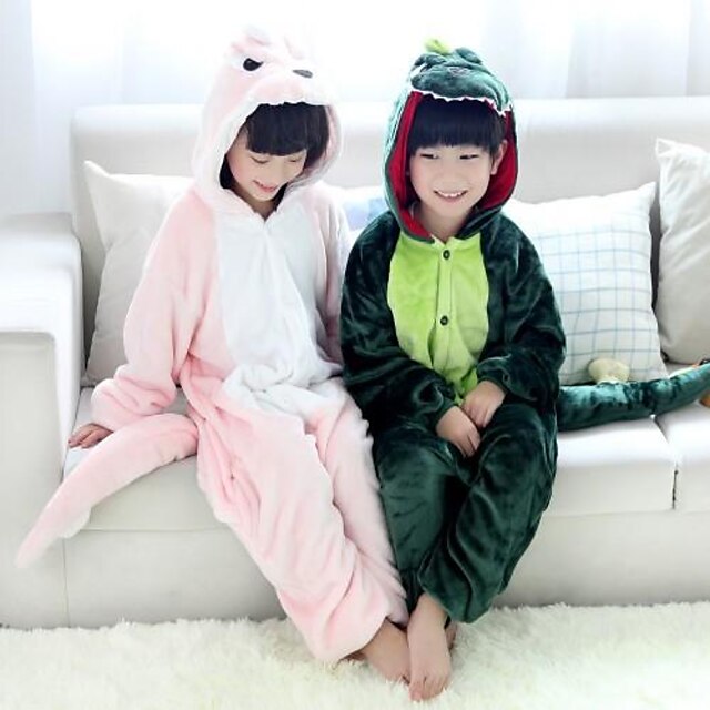  Kinder Kigurumi-Pyjamas Dinosaurier Tier Patchwork Pyjamas-Einteiler Pyjamas Flanell Vlies Cosplay Für Jungen und Mädchen Weihnachten Tiernachtwäsche Karikatur