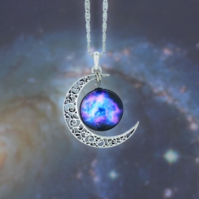  1pc Pendant Necklace Long Necklace For Opal Women's Party Halloween Business Engraved Synthetic Gemstones Alloy Moon Galaxy Crescent Moon Gold