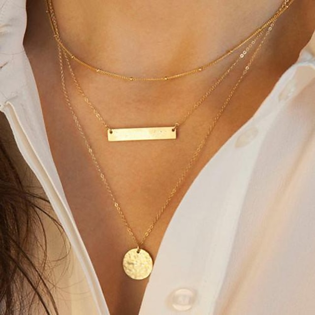 Women's Chain Necklace Layered Necklace Layered Bar Ladies Fashion European Multi Layer Alloy Gold Necklace Jewelry For Casual Daily Sports Office & Career