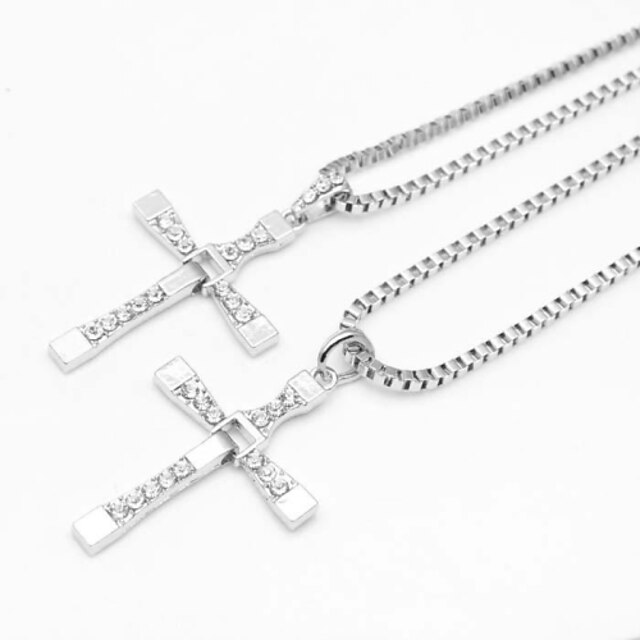 Pendant Necklace Cross Unique Design Fashion Christ Rhinestone Alloy Golden Black Silver Necklace Jewelry For Christmas Gifts Gift Casual Daily