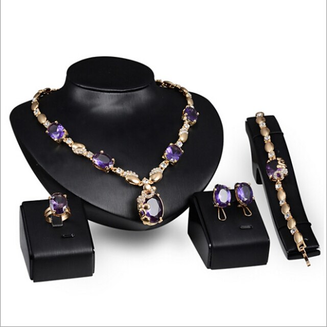  Ador Women‘s Synthetic Amethyst Jewelry Set - Rhinestone Ladies Include Purple For Wedding Party Special Occasion Anniversary Birthday Engagement / Rings / Gift / Daily / Earrings / Necklace